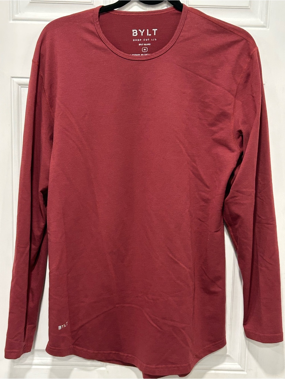BYLT Basics Men's Drop-Cut Long Sleeve Shirt Maroon Crimson Size Medium M